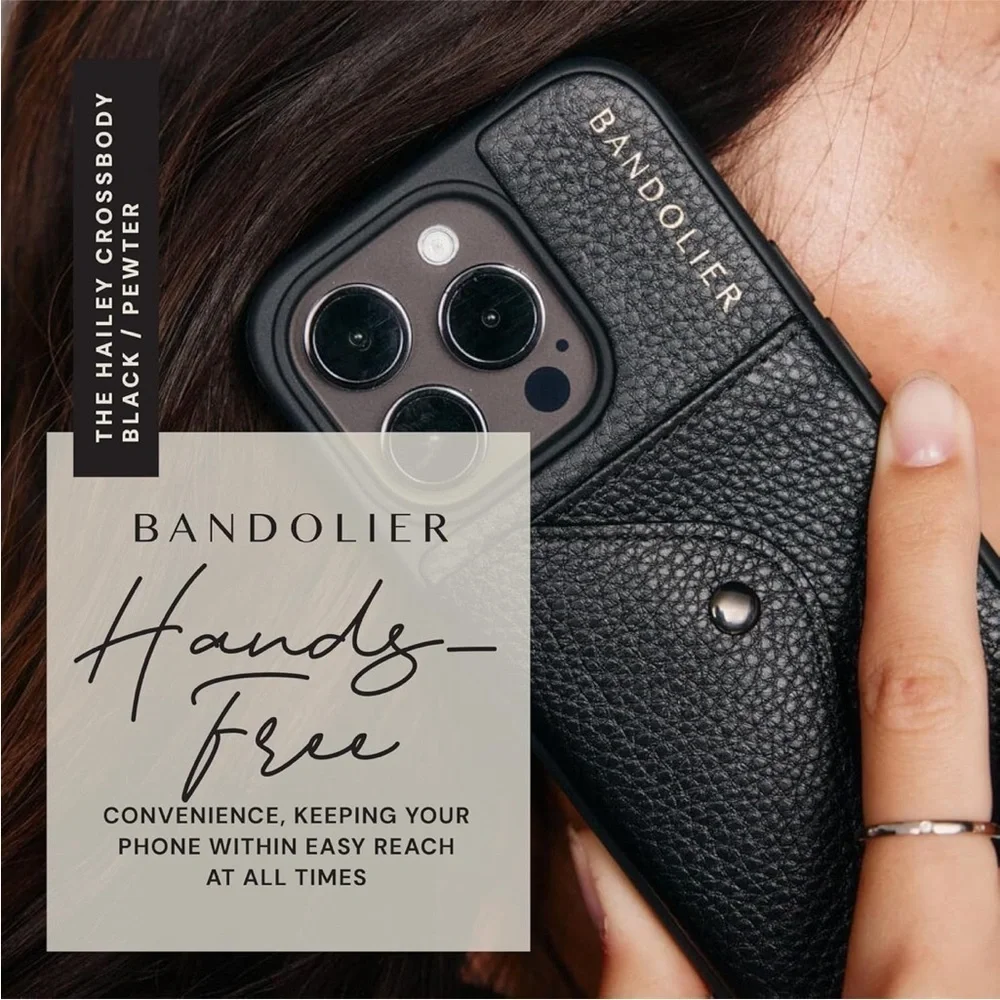 Bandolier Black Leather Phone Crossbody For 15 pro max